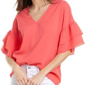 CROSBY by Mollie Burch Satin Flounce Sleeve Top Size Medium
